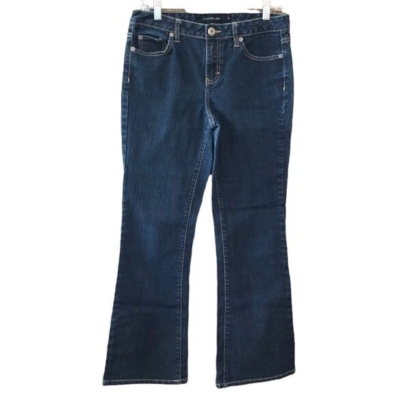 Calvin Klein Sz 8 Blue Denim Flare Embroidered Pocket Logo Classic Jeans - Picture 1 of 8